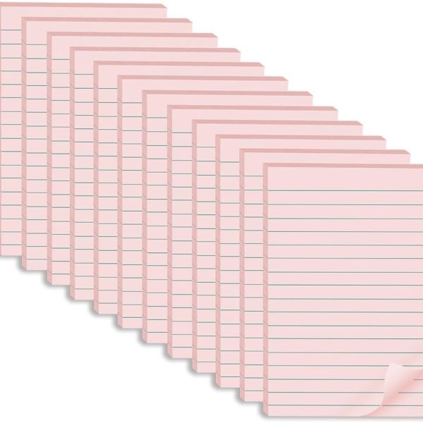 Soft pink solid-color lined sticky notes with strong adhesive