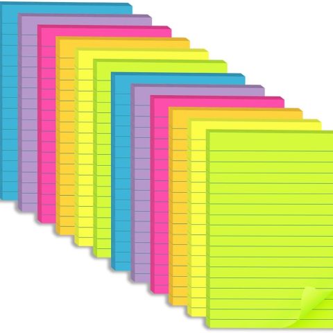 Brightly colored lined sticky notes with strong adhesive for office memos