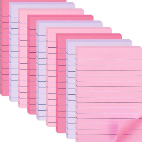 Pink-toned lined sticky notes—large size with strong adhesive