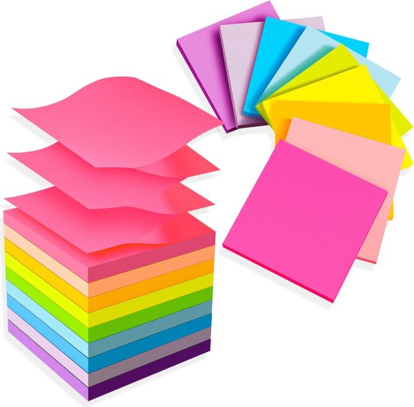 Multi-colored pop-up sticky notes with strong, residue-free adhesive