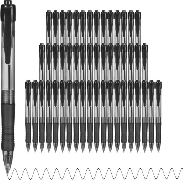 Black retractable ballpoint pen with non-slip grip