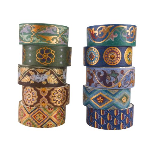 Traditional-Style Gold-Foil Blue-and-White Porcelain Washi Tape