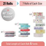 21-Roll Floral Washi Tape Set (Assorted Sizes) for Journal Decoration