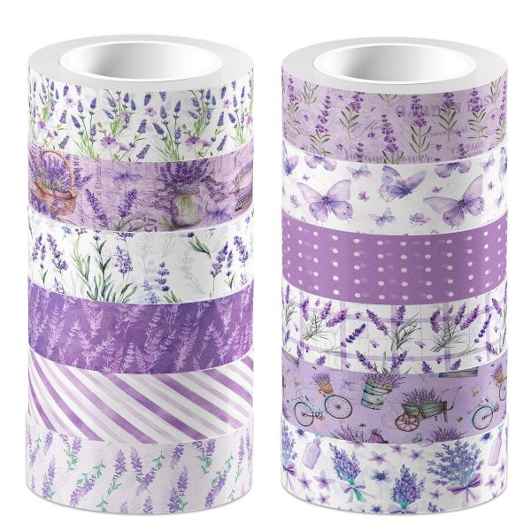 Lavender-Purple Floral & Butterfly Washi Tape for Journaling