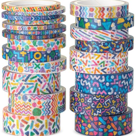 21-Roll Geometric Maze Washi Tape Set (Assorted Sizes)