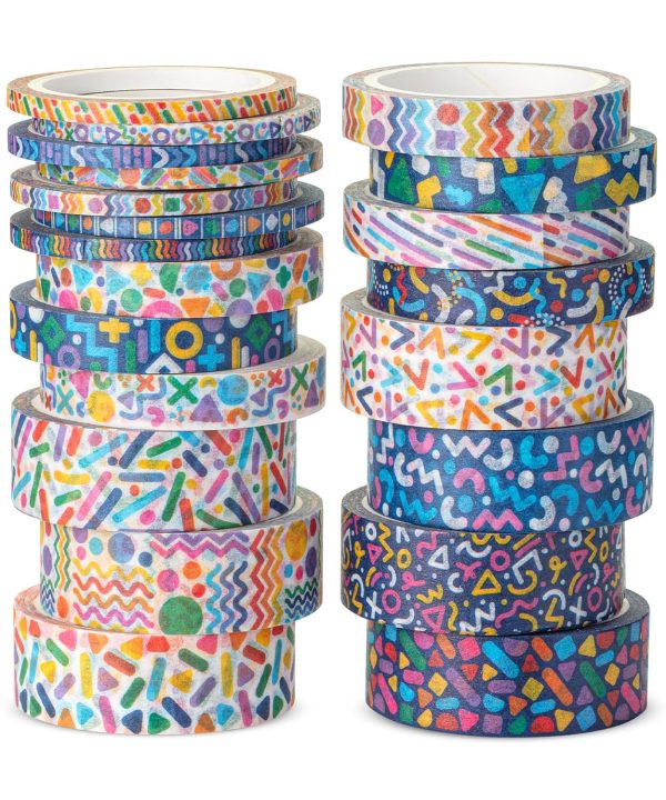 21-Roll Geometric Maze Washi Tape Set (Assorted Sizes)