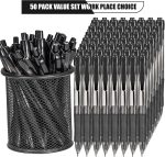 Black retractable ballpoint pen with non-slip grip