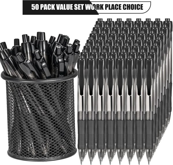 Black retractable ballpoint pen with non-slip grip