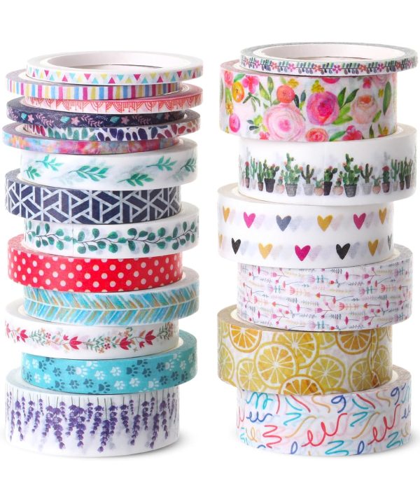 21-Roll Floral Washi Tape Set (Assorted Sizes) for Journal Decoration